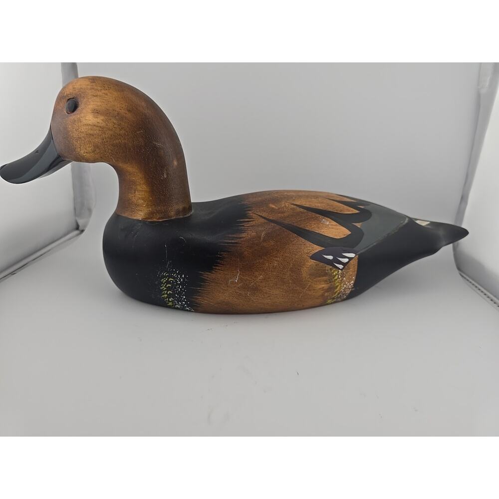 VINTAGE WOOD CARVED DUCK DECOY GLASS EYES HAND PAINTED OLD HUNTING 15"